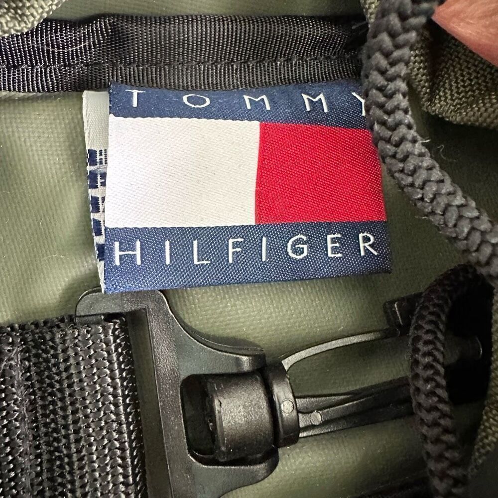 Tommy Hilfiger Unisex Vintage Y2K 90s Army Olive Green Hiking Backpack - Picture 8 of 10